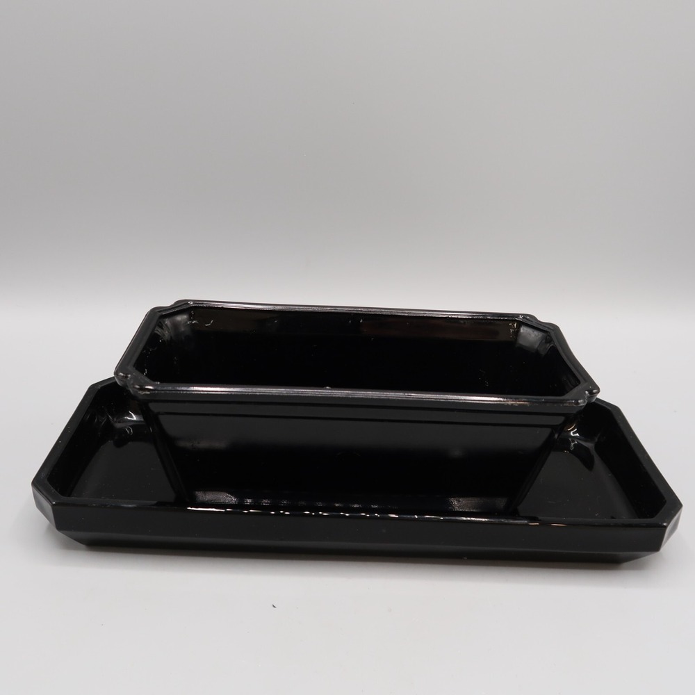 Onyx Black Charcoal Rectangle Covered Butter Dish or Serving Tray Gothic Lot Set